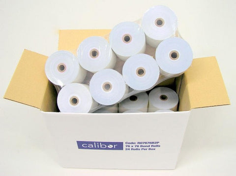 Calibor Single Ply Bond Receipt Paper Rolls 76x76 24 Rolls per box for Kitchen Printer